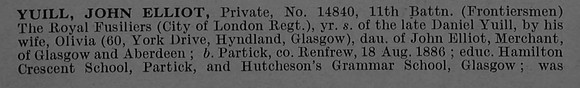 Yuill J E Pte 14840 11th Royal Fusiliers Obit Part 1 De Ruvignys Roll Of Honour Vol 4