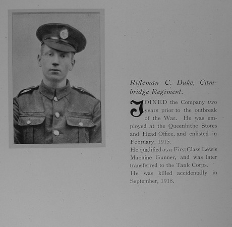 Duke C Rfn 304904 Cambridgeshire Regiment Trans To Tank Corps