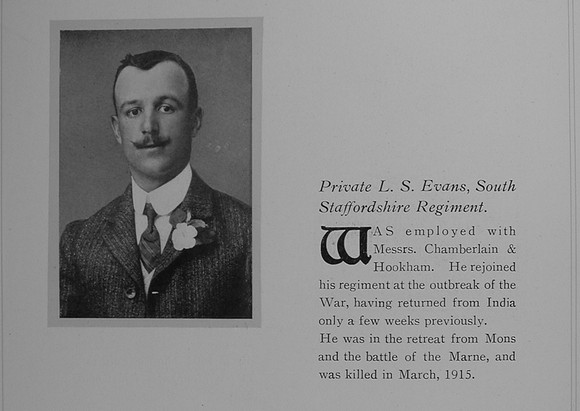 Evans L S Pte 8071 South Staffs Regiment