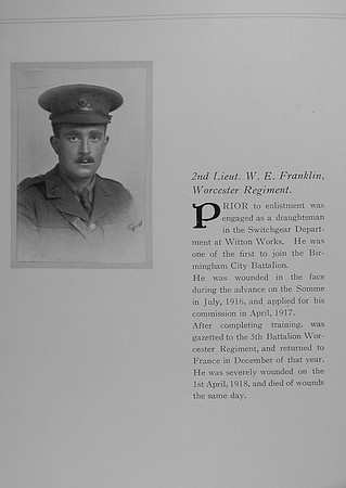 Franklin W E 2nd Lt Worcestershire Regiment