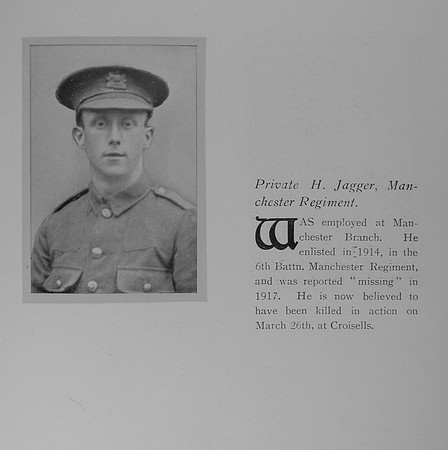 Jagger H Pte 18927 Manchester Regiment