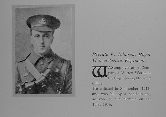 Johnson P Pte 2656 Royal Warwickshire Regiment
