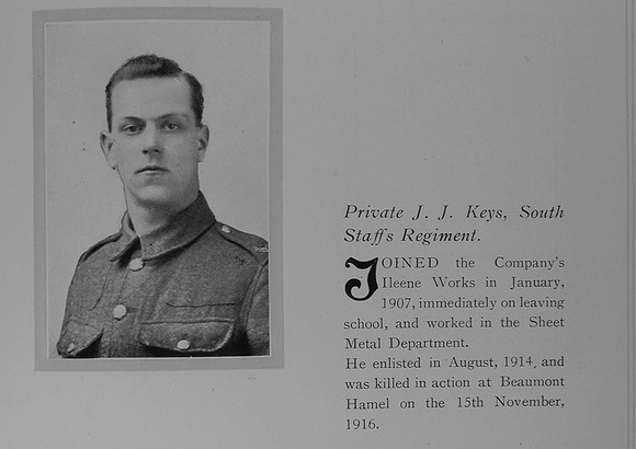 Keys J J Pte South Staffs Regiment