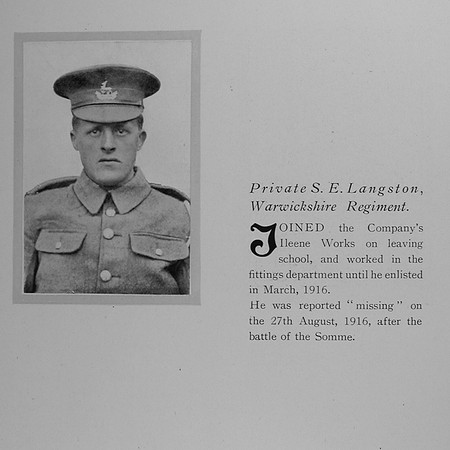 Langston S E Pte 306795 Royal Warwickshire Regiment