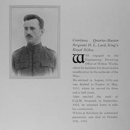 Lord H L Sergt Coy Qtr Mst Sergt A/110 Kings Royal Rifle Corps
