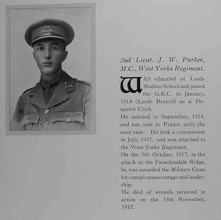 Parker J W 2nd Lt MC West Yorkshire Regiment