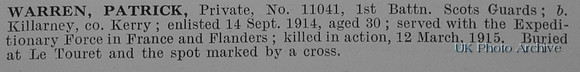 Warren P Pte 11041 1st Scots Guards Obit