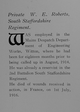Roberts W E Pte 16072 2nd South Staffs Regiment