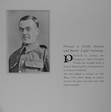 Webb J Pte 17916 Oxford And Bucks Light Infantry
