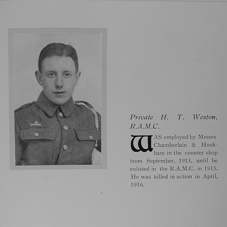 Weston H T Pte 433126 Royal Army Medical Corps