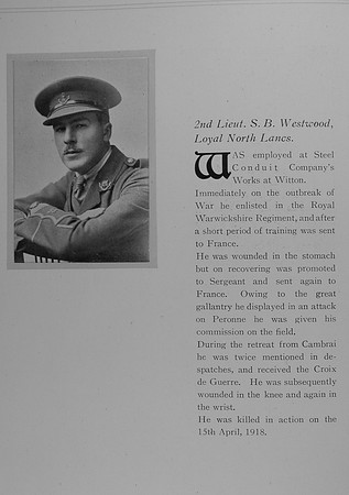 Westwood S B 2nd Lt Loyal North Lancs Regiment