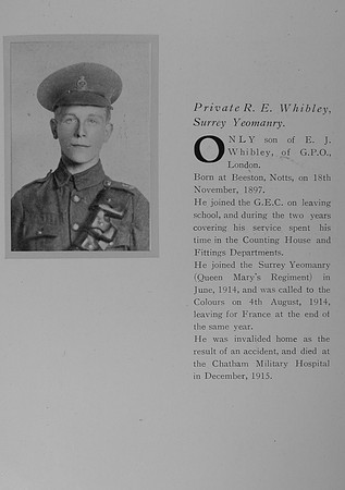 Whibley R E Pte 1816 Surrey Yeomanry (Queen Mary's Regiment)