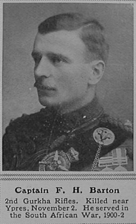 Barton F H Captain Indian Army The Sphere 2nd Jan 1915