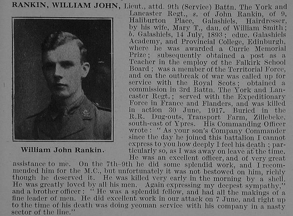 Rankin W J Lt 9th York & Lancs Regiment Obit De Ruvignys Roll Of Honour Vol 3