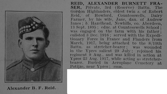 Reid A B F Pte 3rd Gordon Highlanders Obit De Ruvignys Roll Of Honour