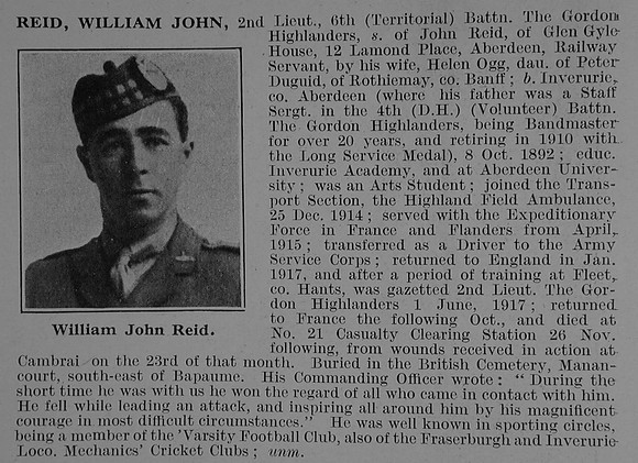 Reid W J 2nd Lt 6th Gordon Highlanders Obit De Ruvignys Roll Of Honour Vol 3