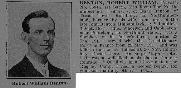 Renton R W Pte 1st Northumberland Fusiliers Obit De Ruvignys Roll Of Honour Vol 3