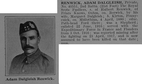 Renwick A D Pte 2nd Royal Scots Fusiliers Obit De Ruvignys Roll Of Honour Vol 3