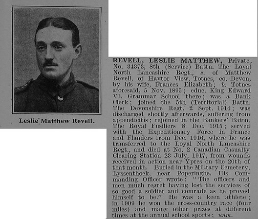 Revell L M Pte 34373 8th Loyal North Lancs Regiment Obit De Ruvignys Roll Of Honour Vol 3