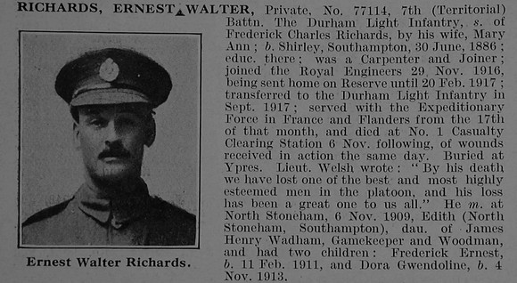 Richards E W Pte 77114 7th Durham Light Infantry Obit De Ruvignys Roll Of Honour Vol 3