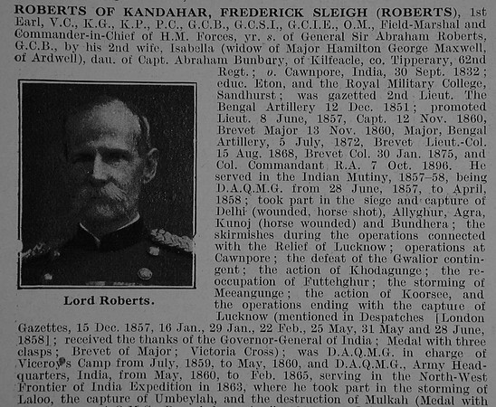 Roberts F S Field Marshall & Comm In Chief Of HM Forces VC KG KP PC GCB GCSI GCIE OM Obit Part 1 De Ruvignys Roll Of Honour Vol 3