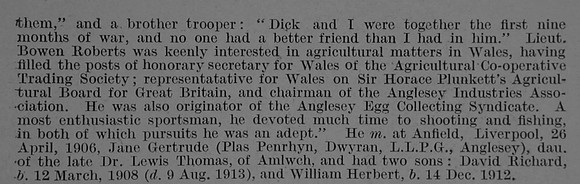 Roberts R B Lt Westmorland & Cumberland Yeomanry Obit Part 2 De Ruvignys Roll Of Honour Vol 3