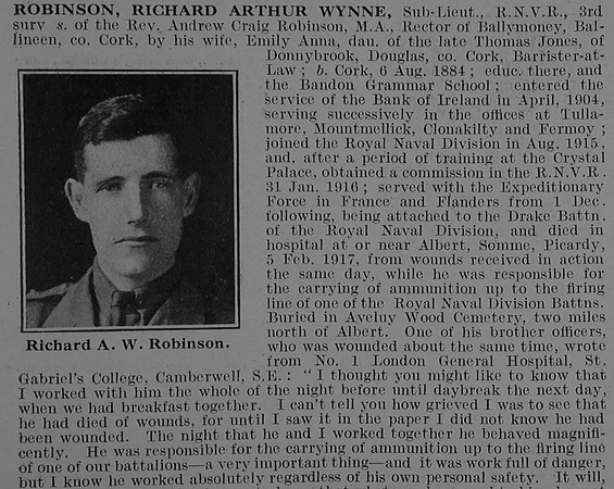 Robinson R A W Sub Lt Drake Bn. R.N. Div.Royal Naval Volunteer Reserve Obit Part 1 De Ruvignys Roll Of Honour Vol 3