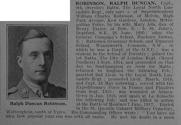 Robinson R D Captain 9th Loyal North Lancs Regiment Obit Part 1 De Ruvignys Roll Of Honour Vol 3