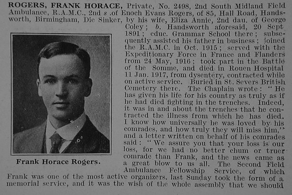 Rogers F H Pte 2498 Royal Army Medical Corps Obit Part 1 De Ruvignys Roll Of Honour Vol 3