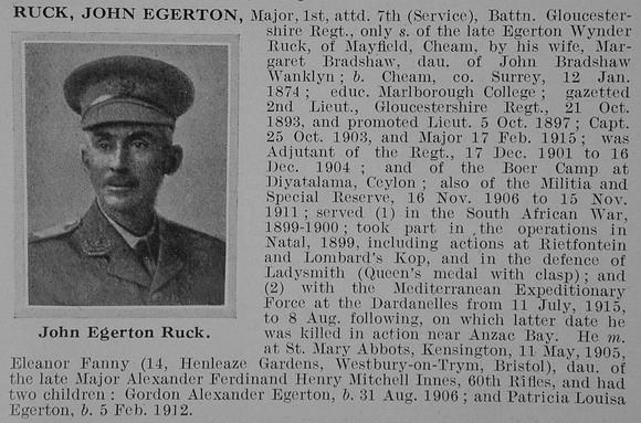 Ruck J E Major 7th Gloucestershire Regiment Obit De Ruvignys Roll Of Honour Vol 1