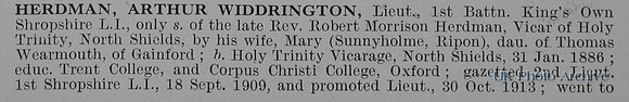 Herdman A W Lt 1st Shropshire Light Infantry Obit Part 1