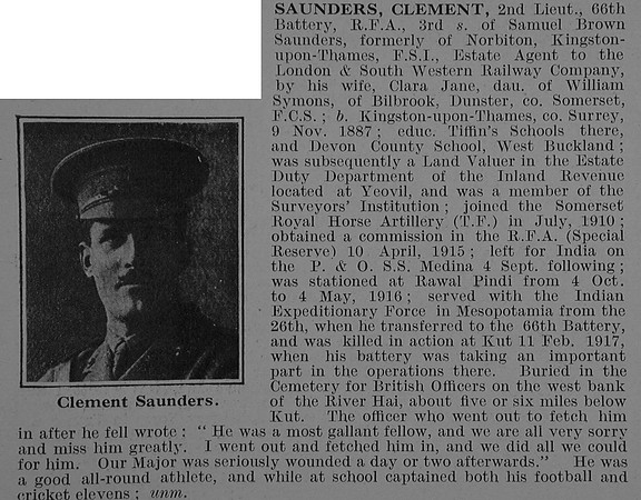 Saunders C 2nd Lt Royal Field Artillery Obit De Ruvignys Roll Of Honour Vol 3