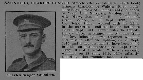 Saunders C S Stretcher Bearer 11855 1st Royal Berkshire Regiment Obit De Ruvignys Roll Of Honour Vol 3
