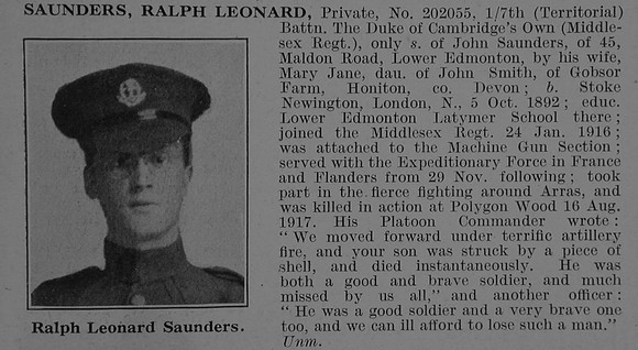 Saunders R L Pte 202055 7th Middlesex Regiment Obit De Ruvignys Roll Of Honour Vol 3