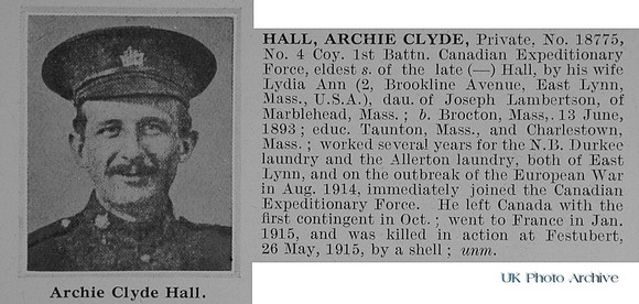 Hall A C Pte 18775 1st Canadian Expeditionary Force Obit