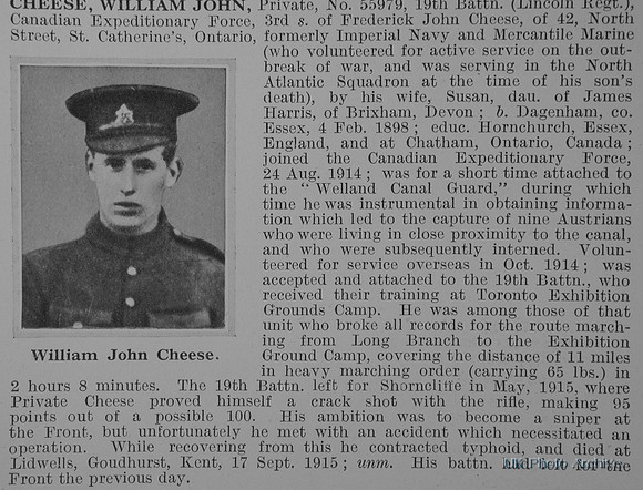 Cheese W J Pte 55979 19th Canadian Expeditionary Force Obit