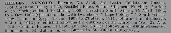 Heeley A Pte 3426 3rd Coldstream Guards Obit