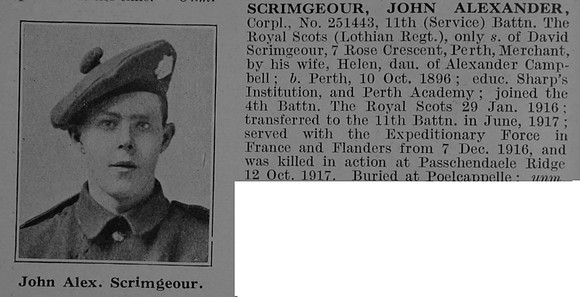 Scrimgeour J A Cpl 251443 11th Royal Scots Obit De Ruvignys Roll Of Honour Vol 3