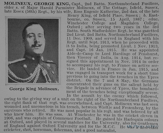 Molineux G K Captain 2nd Northumberland Fusiliers Obit
