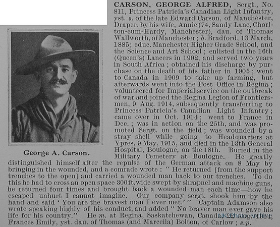 Carson G A Sergt 811 Princess Patricias Canadian Light Infantry Obit