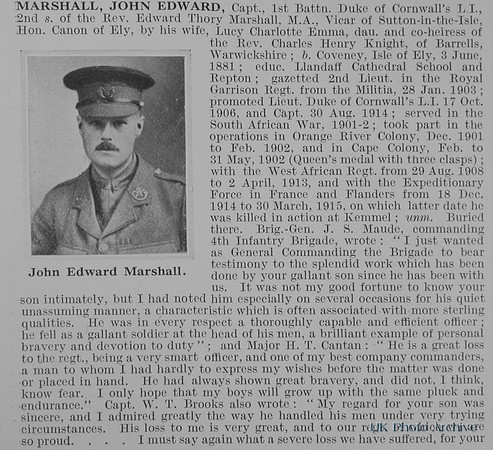 Marshall J E Captain 1st Duk Of Cornwalls Light Infantry Obit Part 1