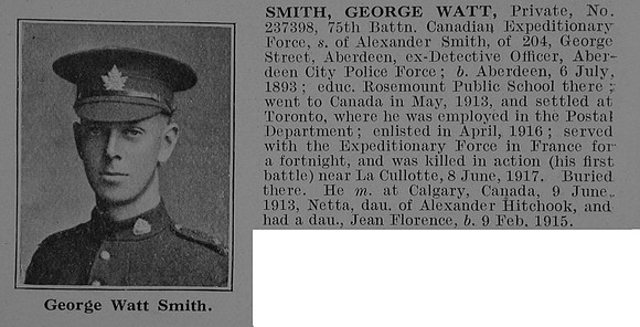 Smith G W Pte 23798 75th Canadian Infantry (Central Ontario Regiment) Obit De Ruvignys Roll Of Honour Vol 3