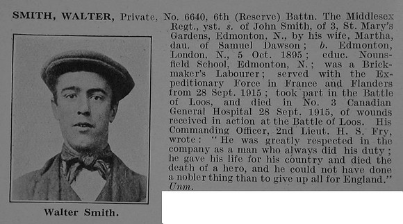 Smith W Pte 6640 6th Middlesex Regiment Obit De Ruvignys Roll Of Honour Vol 3