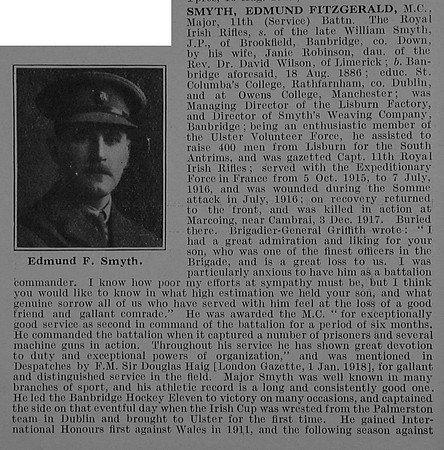 Smyth E F Major MC 11th Royal Irish Rifles Obit Part 1 De Ruvignys Roll Of Honour Vol 3