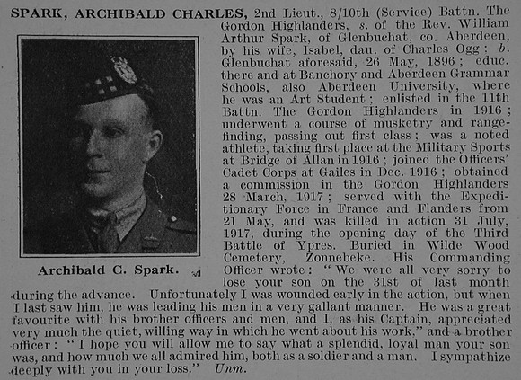 Spark A C 2nd Lt 10th Gordon Highlanders Obit De Ruvignys Roll Of Honour Vol 3
