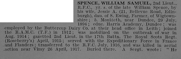 Spence W S 2nd Lt Royal Flying Corps Obit Part 1 De Ruvignys Roll Of Honour Vol 3