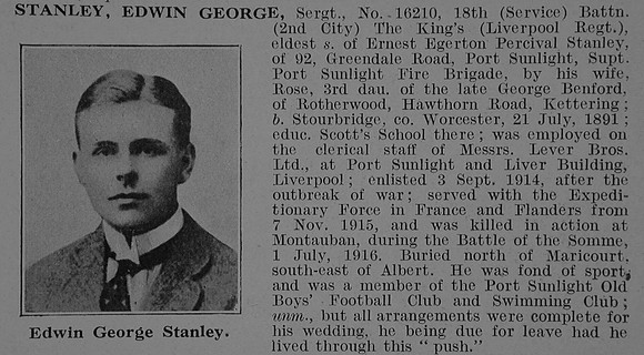 Stanley E G Sergt 16210 18th Kings Liverpool Regiment Obit De Ruvignys Roll Of Honour Vol 3