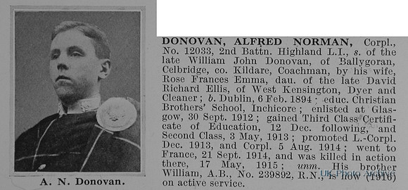 Donovan A N Cpl 12033 2nd Highland Light Infantry Obit