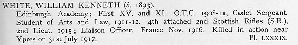 White W K 2nd Lt 2nd Cameronians Obit