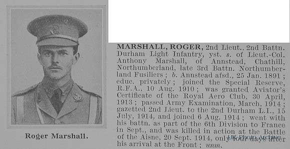 Marshall R 2nd Lt 2nd Durham Light Infantry Obit